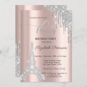 Silver Drips,Diamonds Eiffel Tower 30th Birthday Invitation