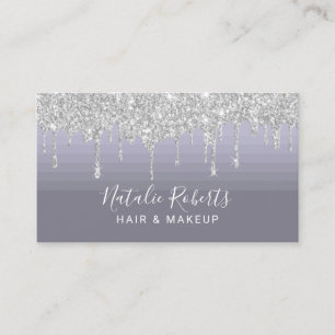 Silver Drips Elegant Dusty Purple Beauty Boutique Business Card