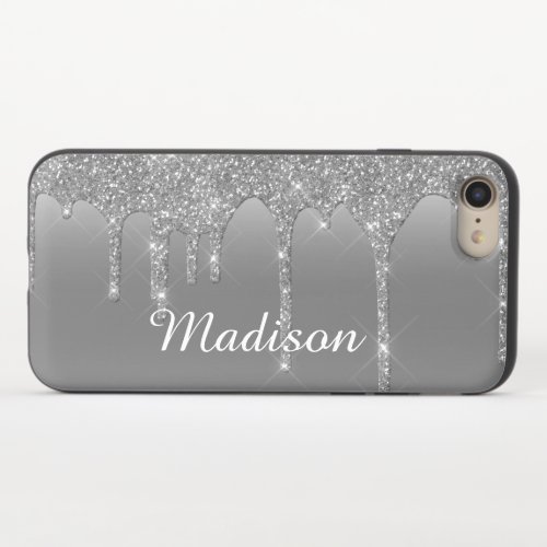 Silver Drips Glitter Monogram Personalized  iPhone 87 Slider Case