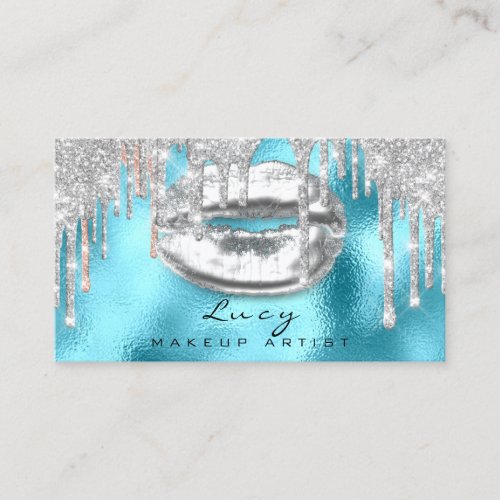 Silver Drips Lips Glitter Drips Blue Makeup Appointment Card