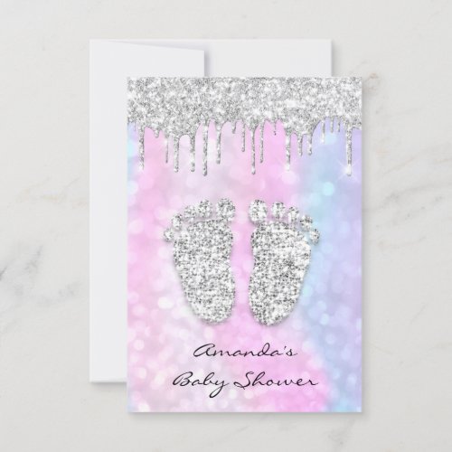 Silver Drips Pink Blue Baby Girl Shower Feet Invitation