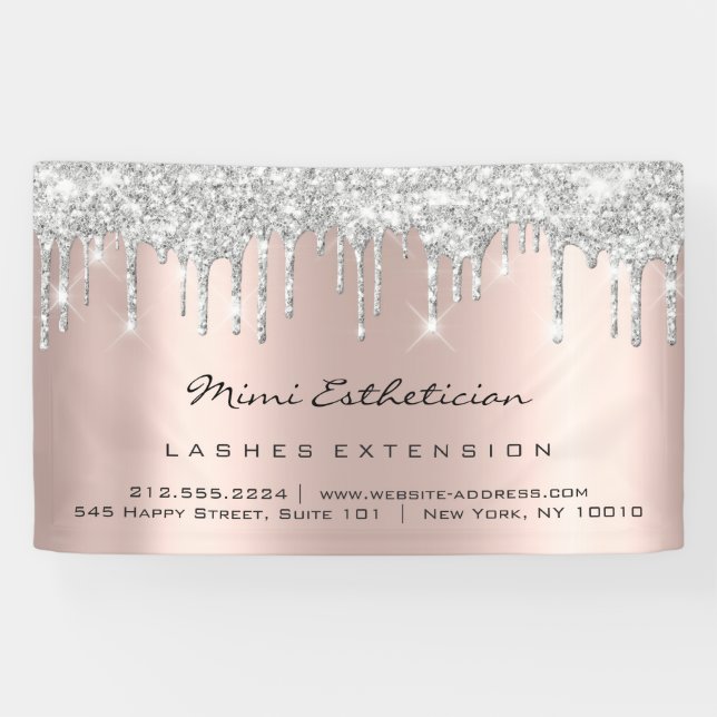 Silver Drips Rose Gold Blush Eyelash Makeup Bridal Banner (Horizontal)