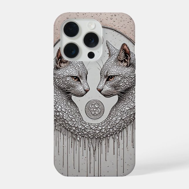 Silver Dual Cats ✨ Symmetrical Faces Elegant Moder iPhone Case (Back)