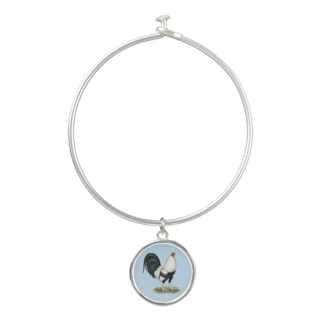 Silver Duckwing Gamecock Bangle Bracelet (Front)