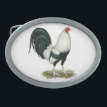 Silver Duckwing Gamecock Belt Buckle<br><div class="desc">Silver duckwing roosters are resplendent chickens in glossy black and white.  Duckwing fowl are named for the blue-black wing bar,  like a mallard's wing.  Commissioned by Kenny Troiano for his book on game fowl colors.</div>