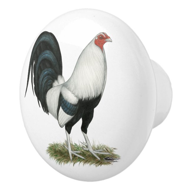 Silver Duckwing Gamecock Ceramic Knob (Right)