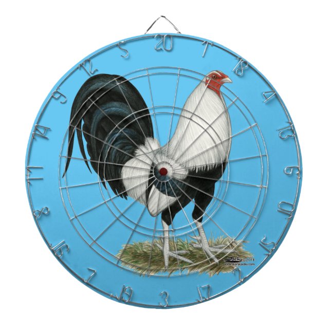 Silver Duckwing Gamecock Dartboard With Darts (Front)