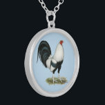 Silver Duckwing Gamecock Plated Necklace<br><div class="desc">Silver duckwing roosters are resplendent chickens in glossy black and white.  Duckwing fowl are named for the blue-black wing bar,  like a mallard's wing.  Commissioned by Kenny Troiano for his book on game fowl colors.</div>