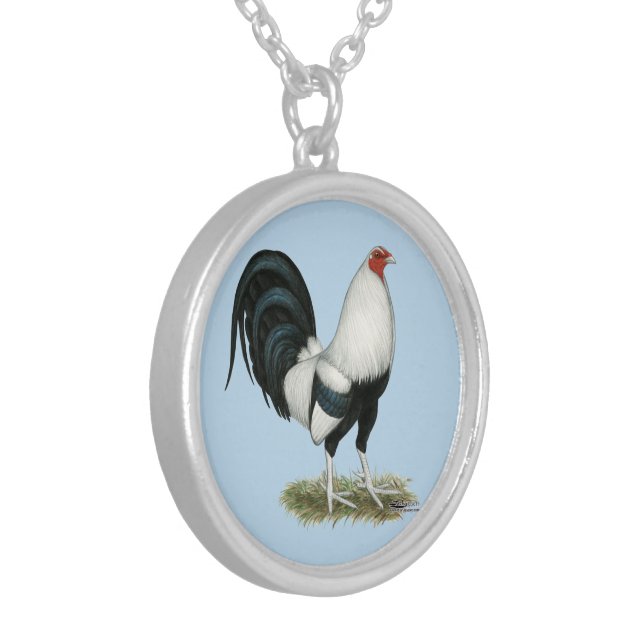 Silver Duckwing Gamecock Plated Necklace (Front Left)