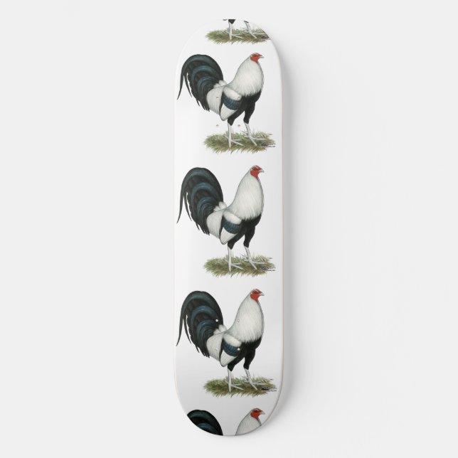 Silver Duckwing Gamecock Skateboard Deck (Front)