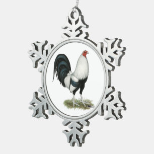 Silver Duckwing Gamecock Snowflake Pewter Christmas Ornament