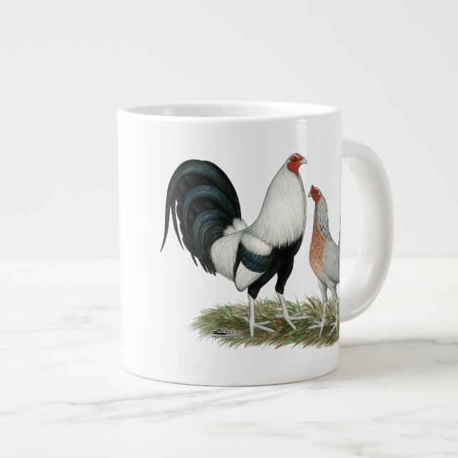 Silver Duckwing Gamefowl Giant Coffee Mug (Front Right)