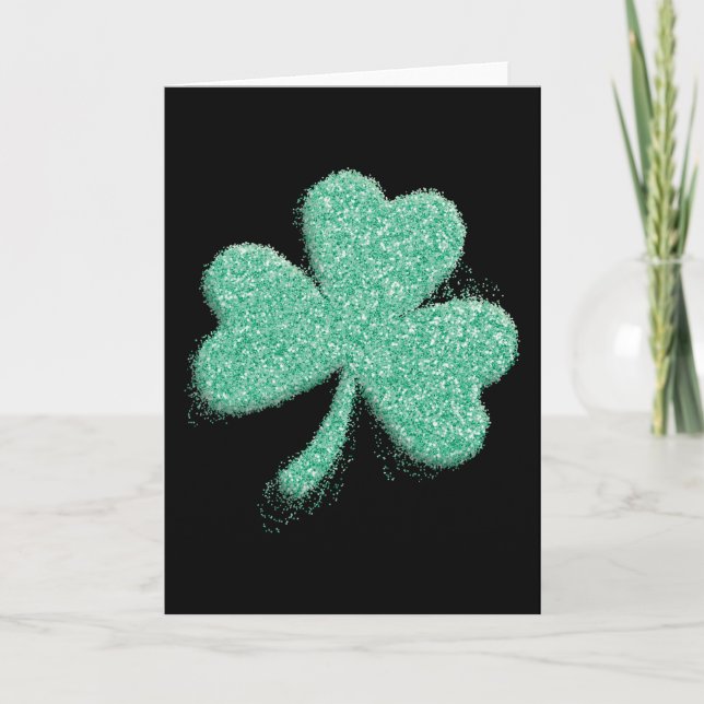 Silver Dust Glitter Clover Leaf St. Patrick's Day Card (Front)