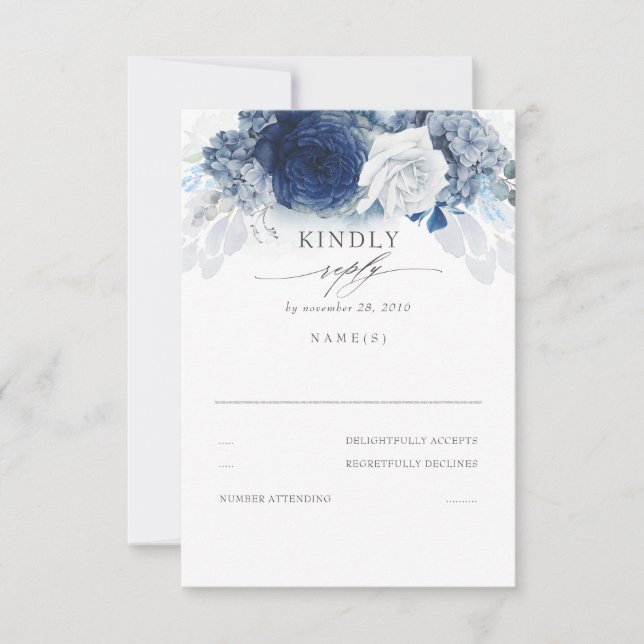 Silver Dusty and Navy Blue Wedding RSVP (Front)