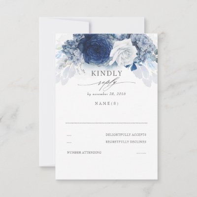 Silver Dusty and Navy Blue Wedding RSVP