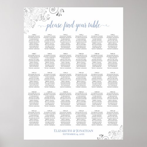 Silver & Dusty Blue 30 Table Wedding Seating Chart