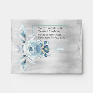 Silver Dusty Blue Peony Save The Date Thank You Envelope