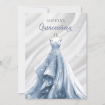 Silver Dusty Blue Sparkle Dress Quinceañera Quince Invitation
