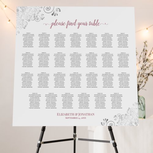 Silver  Dusty Rose 27 Table White Seating Chart Foam Board