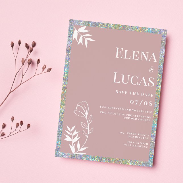 Silver dusty rose white sketch floral wedding invitation (Silver dusty rose white sketch floral wedding)