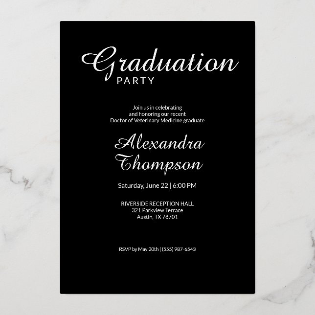 Silver DVM Veterinary Medicine Graduation Party Foil Invitation (Back)