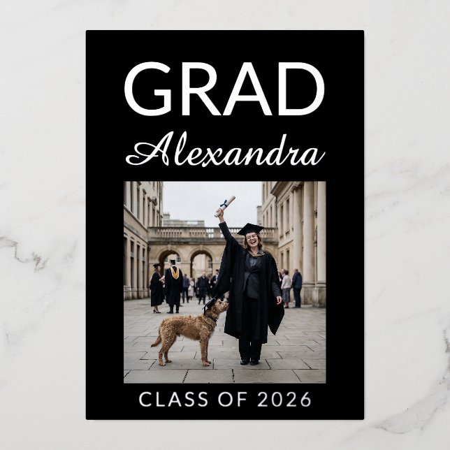 Silver DVM Veterinary Medicine Graduation Party Foil Invitation (Front)