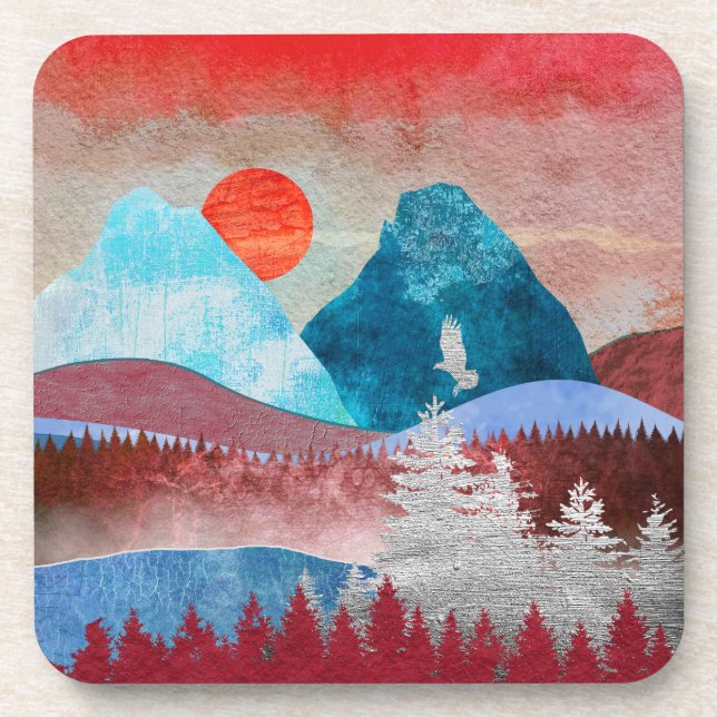 Silver Eagle Landscape Beverage Coaster (Front)