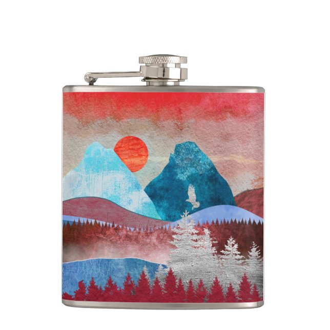 Silver Eagle Landscape Flask (Front)