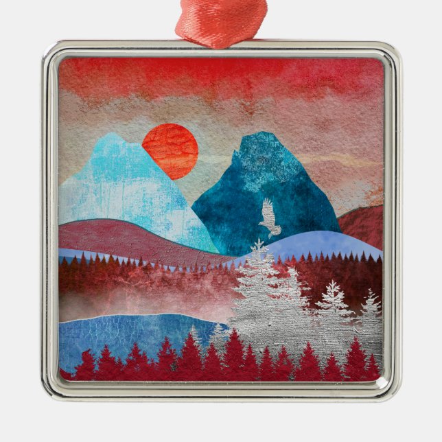 Silver Eagle Landscape Metal Ornament (Front)