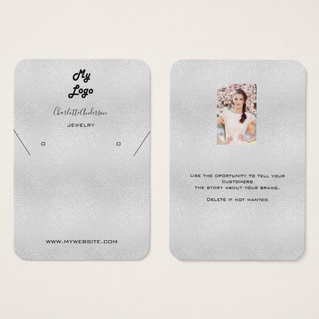 Silver earrings jewelry photo display card (Front & Back)