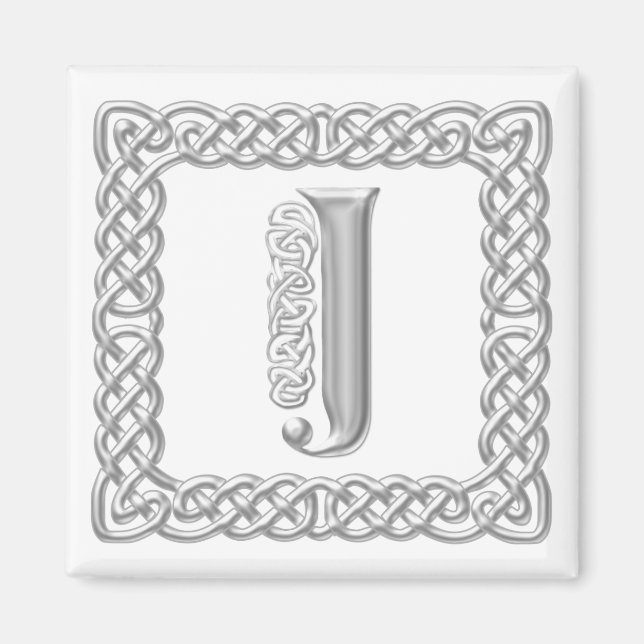 Silver Effect Celtic Knot Monogram Letter J Magnet (Front)