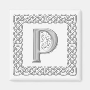 Silver Effect Celtic Knot Monogram Letter P Magnet