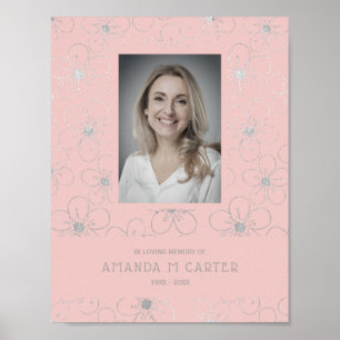 Silver Effect Flowers Pink for Loved Ones Funeral Poster