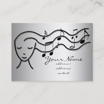 Silver Effect Music Girl Business Card by musickitten at Zazzle