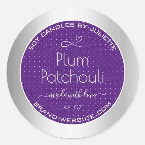 Silver Effect Purple Plum Soy Candles Packaging Classic Round Sticker