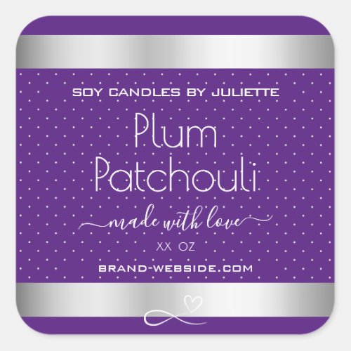 Silver Effect Purple Plum Soy Candles Packaging Square Sticker