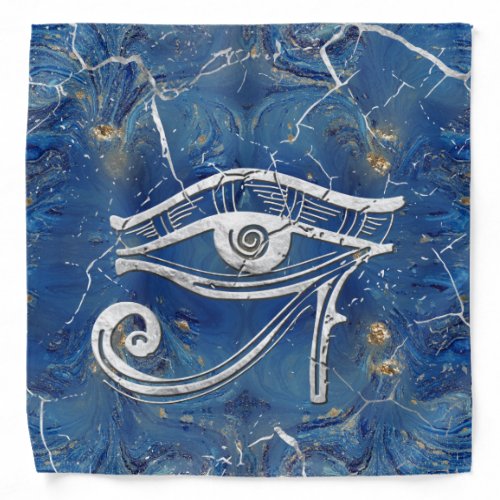 Silver Egyptian Eye of Horus  on blue marble Bandana