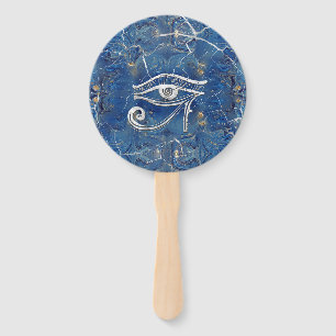 Silver Egyptian Eye of Horus on blue marble Hand Fan