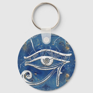 Silver Egyptian Eye of Horus  on blue marble Keychain