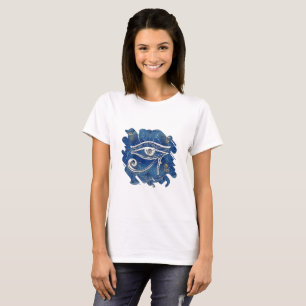 Silver Egyptian Eye of Horus  on blue marble T-Shirt