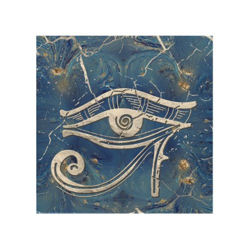 Silver Egyptian Eye of Horus  on blue marble Wood Wall Art