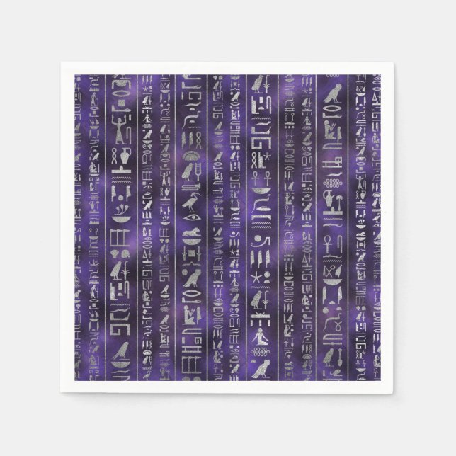 Silver Egyptian hieroglyphics pattern Paper Napkins (Front)