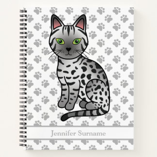 Silver Egyptian Mau Cute Cartoon Cat &amp; Custom Text Notebook