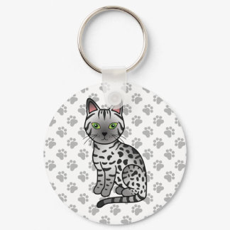 Silver Egyptian Mau Cute Cartoon Cat Illustration Keychain