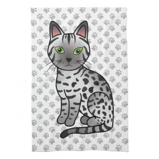 Silver Egyptian Mau Cute Cartoon Cat Illustration Kitchen Towel
