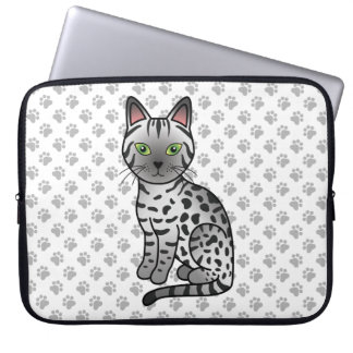 Silver Egyptian Mau Cute Cartoon Cat Illustration Laptop Sleeve