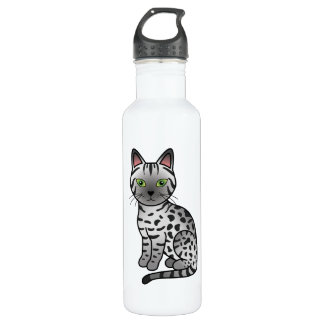 Silver Egyptian Mau Cute Cartoon Cat Illustration Stainless Steel Water Bottle