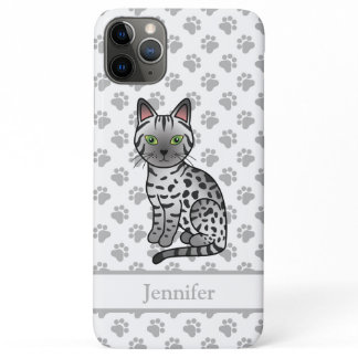 Silver Egyptian Mau Cute Cartoon Cat &amp; Name iPhone 11 Pro Max Case