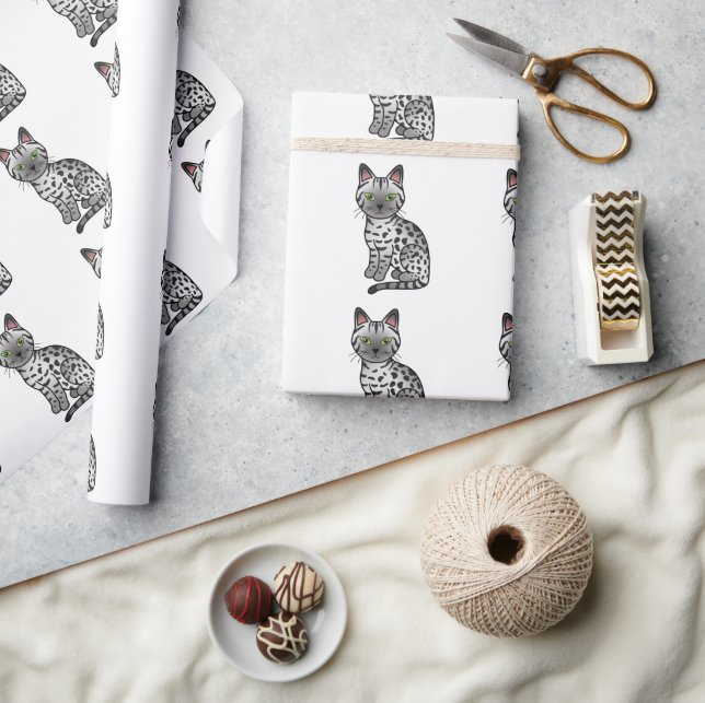 Silver Egyptian Mau Cute Cartoon Cat Pattern Wrapping Paper (Crafts)