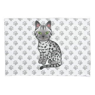 Silver Egyptian Mau Cute Cartoon Cat &amp; Paws Pillow Case